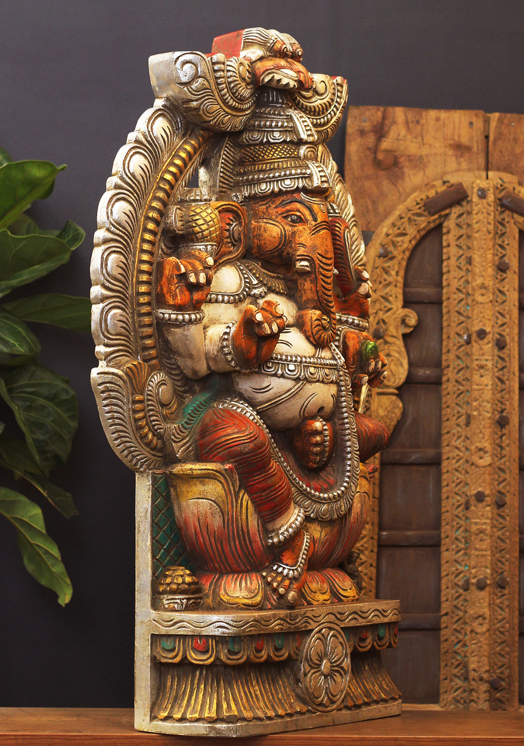 Wooden Ganesh Painted Stone Finish 36"
