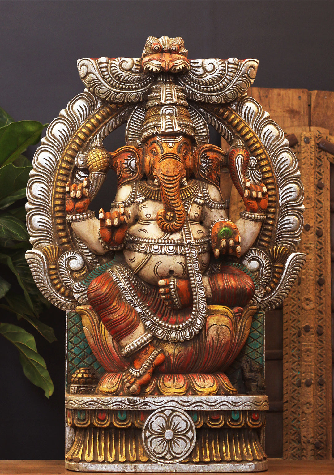 Wooden Ganesh Painted Stone Finish 36"