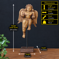 Woodcarved Gandharva Indian Angel Sculpture on Stand- Single