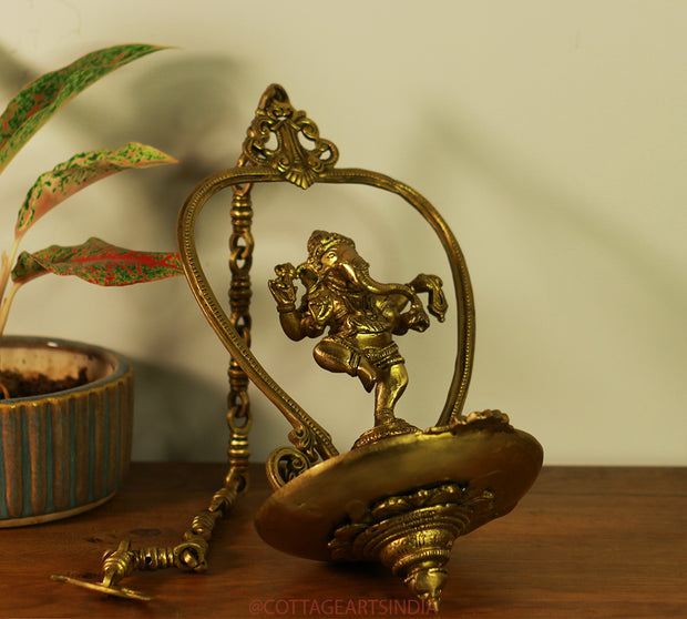 Brass Ganesh Oil Lamp in Ring Hanging