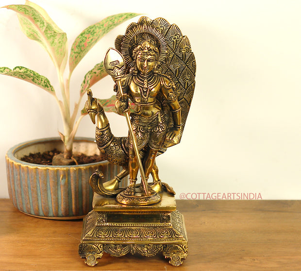 Brass Idol of Lord Murugan Statue 12"