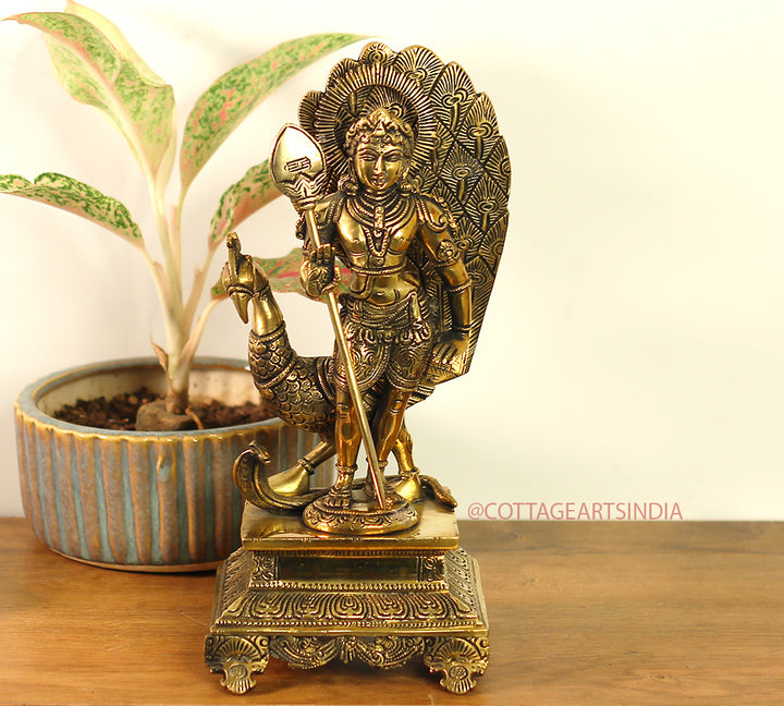 Brass Idol of Lord Murugan Statue 12"