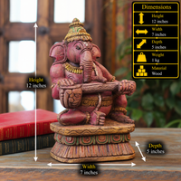Handcrafted Sitting Wooden Ganesha Playing Veena