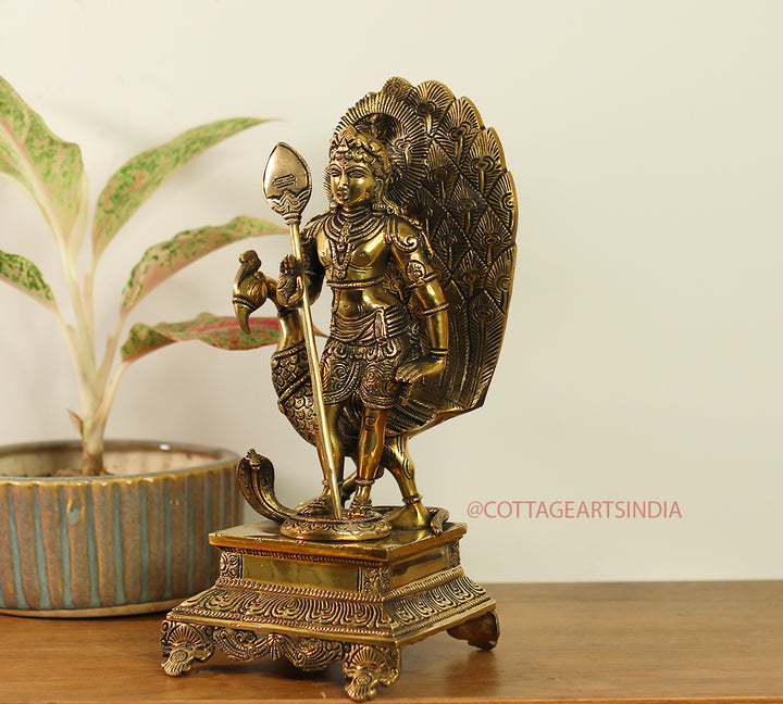 Brass Idol of Lord Murugan Statue 12"