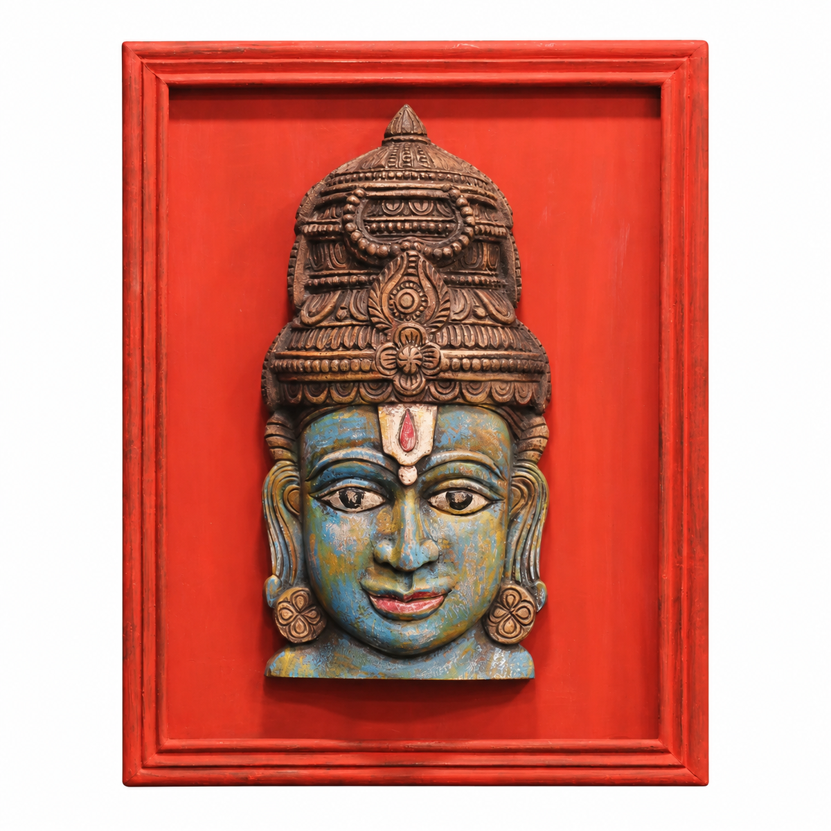 Wooden Vishnu Mask With Wooden Handcrafted Frame