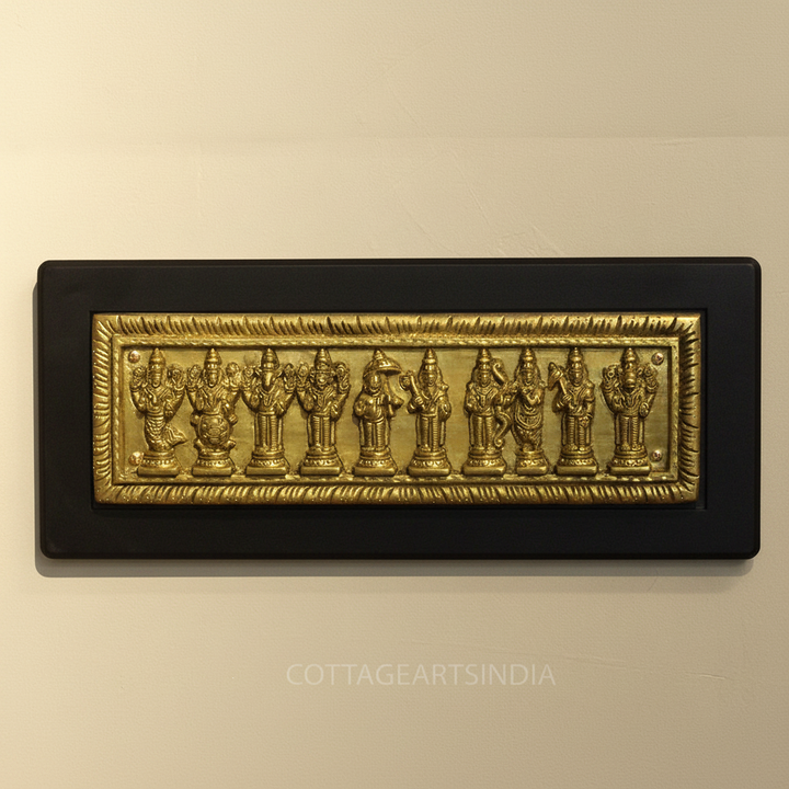 Brass Dasavthar Plate on Wooden Wall Panel