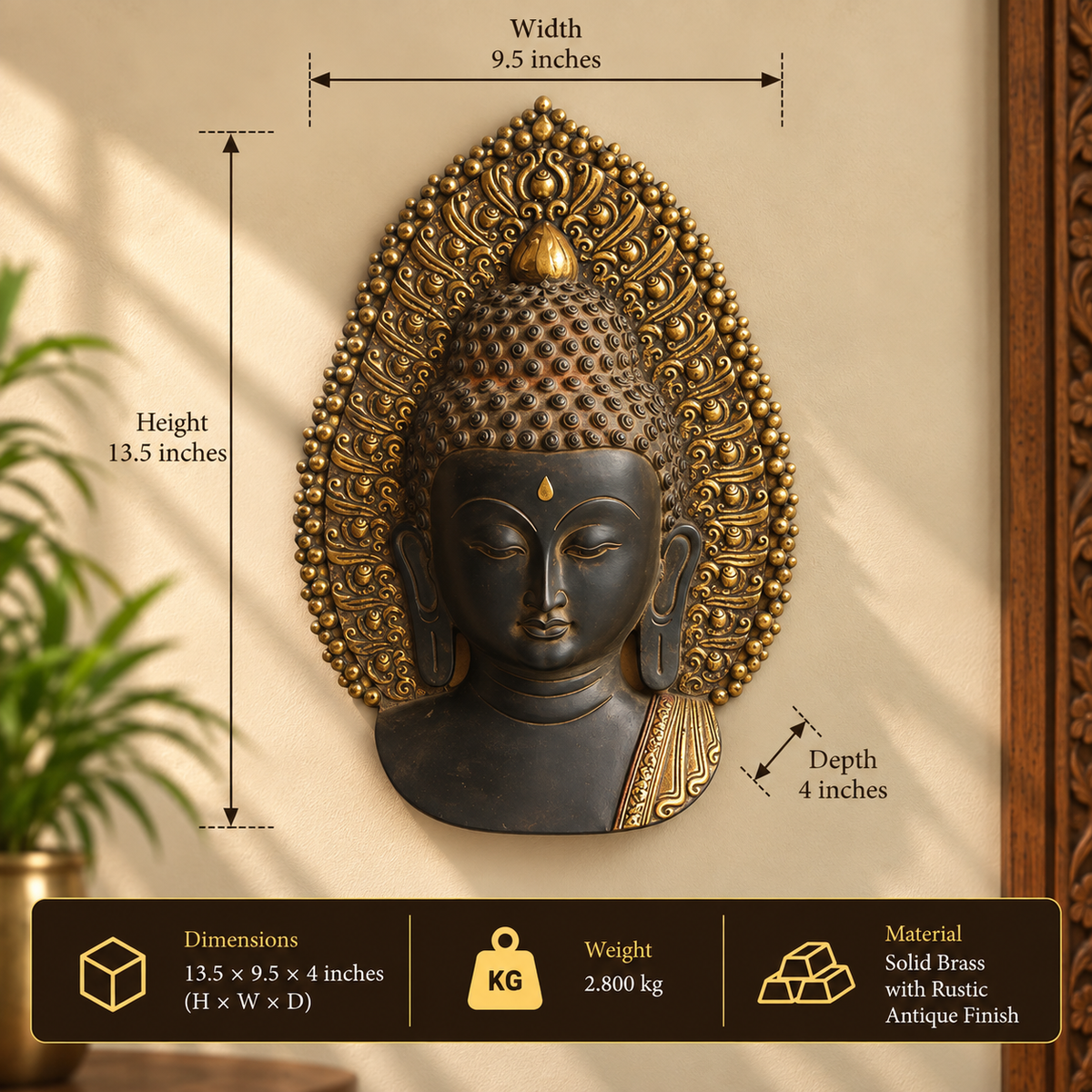 Brass Buddha Face Rustic Black
