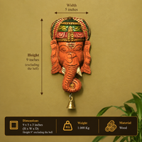 Wooden Ganesha Mask Wall Hanging 9"