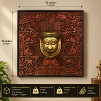 Wooden Carved Wall Hanging With Brass Shiva Mask