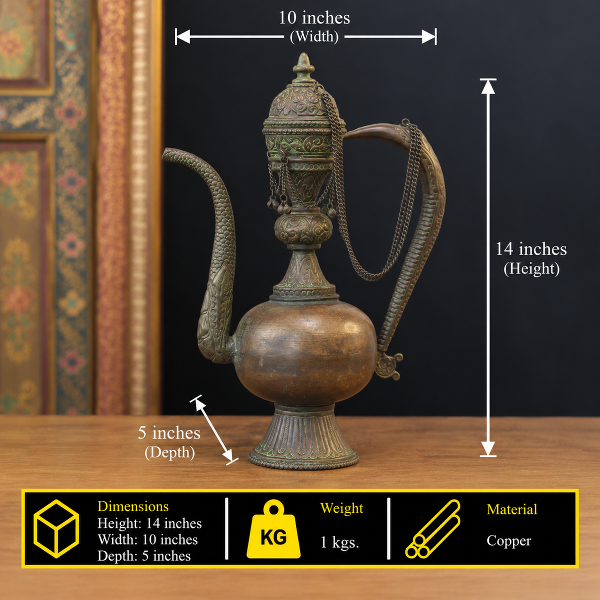 Tibetan Buddhist Ritual Ewer | Handcrafted Copper Decor