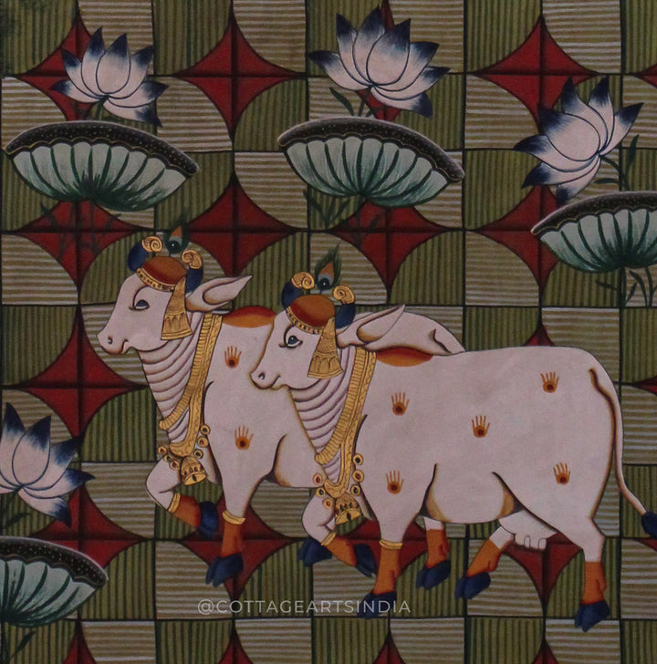 Pichwai Paintng Cow Lotus