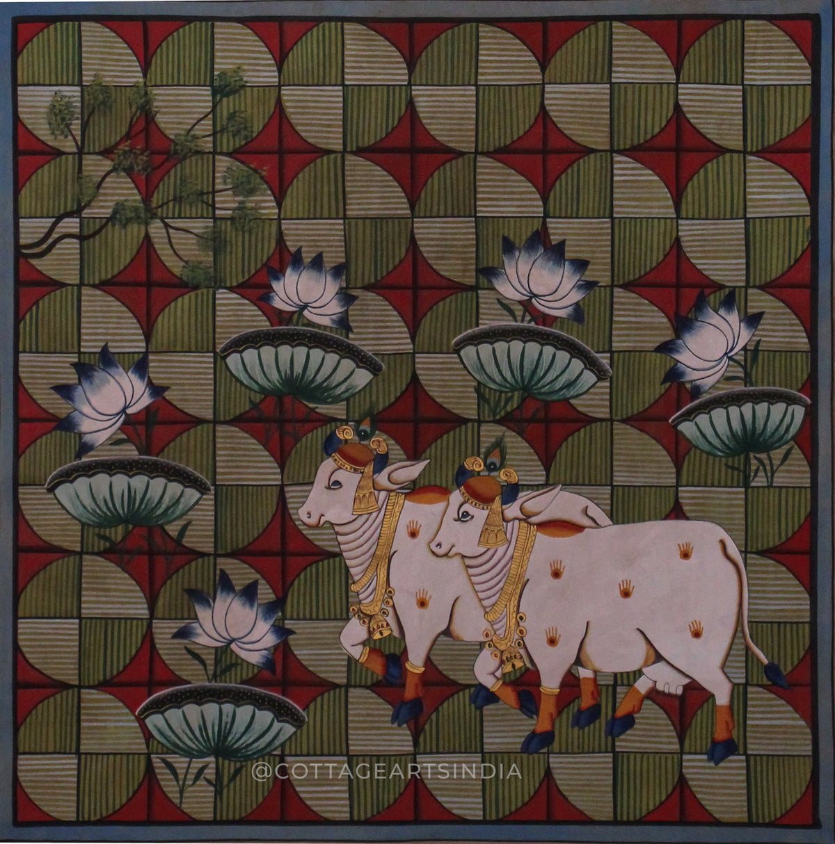 Pichwai Paintng Cow Lotus