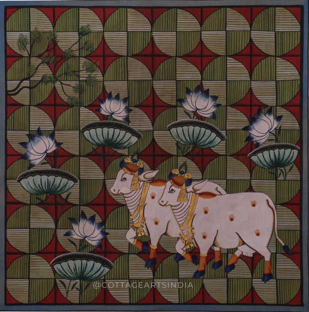 Pichwai Paintng Cow Lotus
