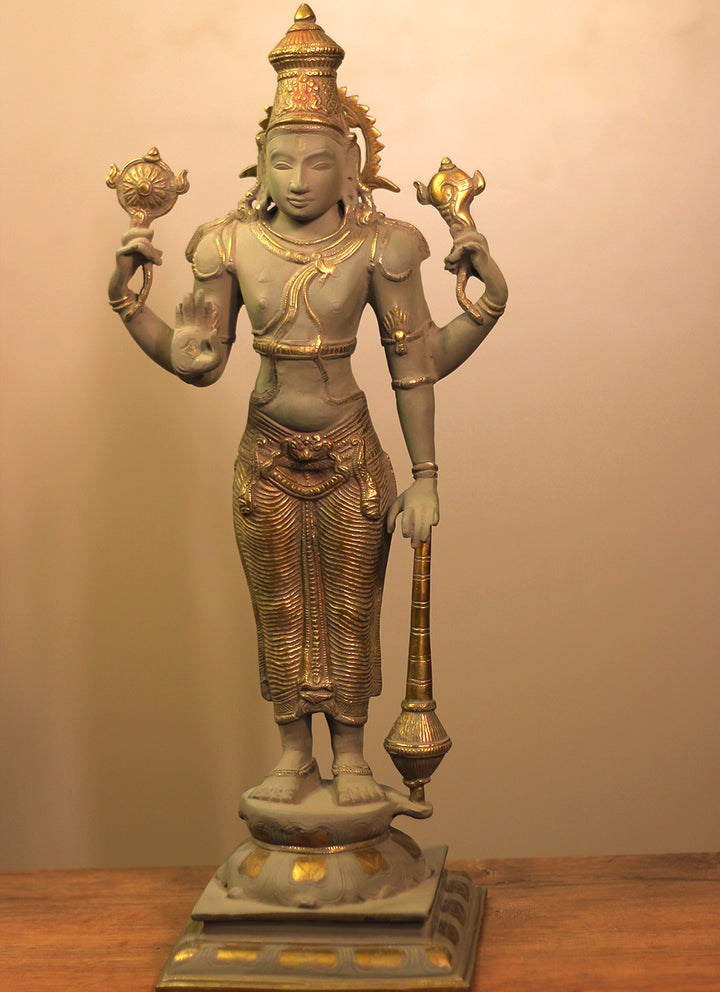 Brass Vishnu Rustic  Finish 21"