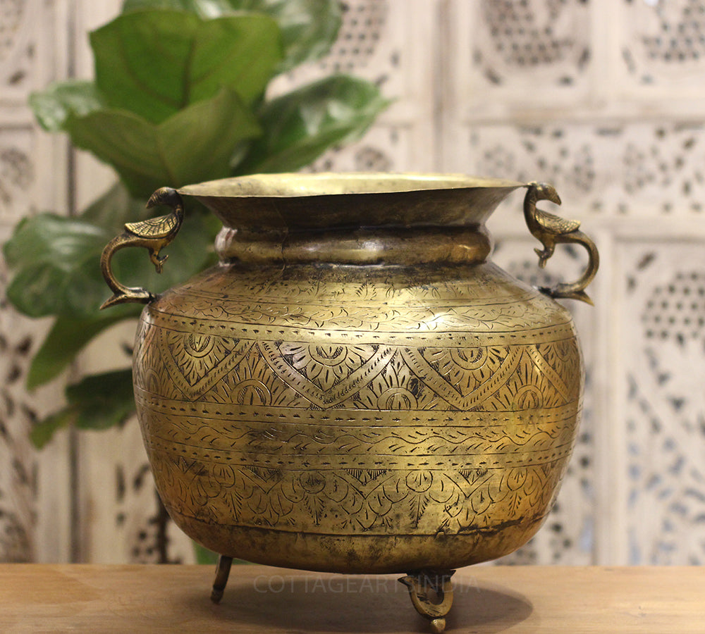Brass Vintage Carved Planter