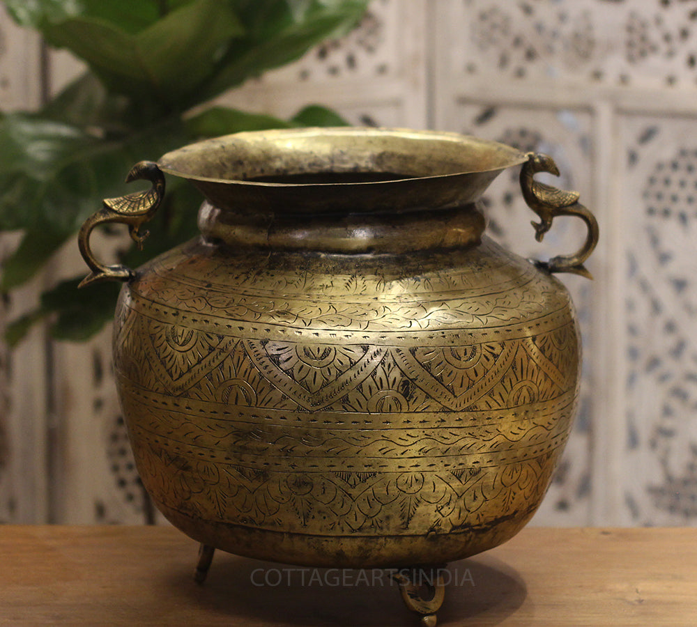 Brass Vintage Carved Planter