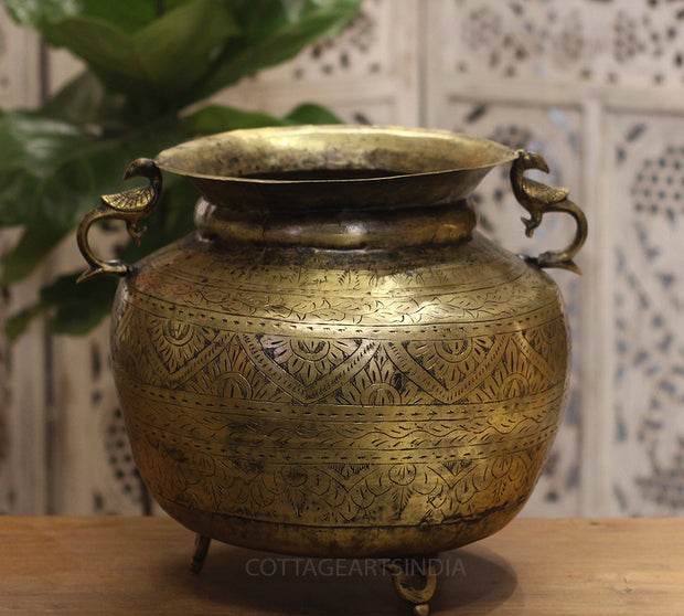 Brass Vintage Carved Planter