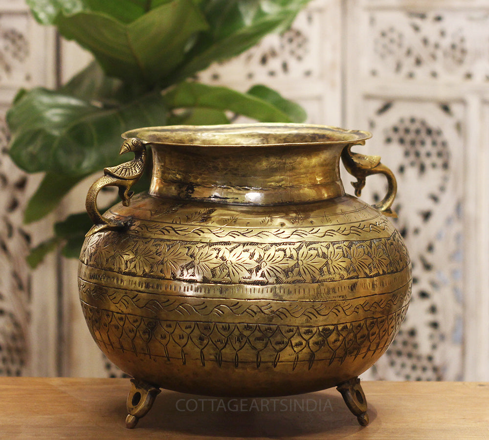 Brass Vintage Carved Planter