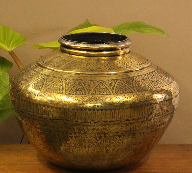Brass Vintage Carved Planter