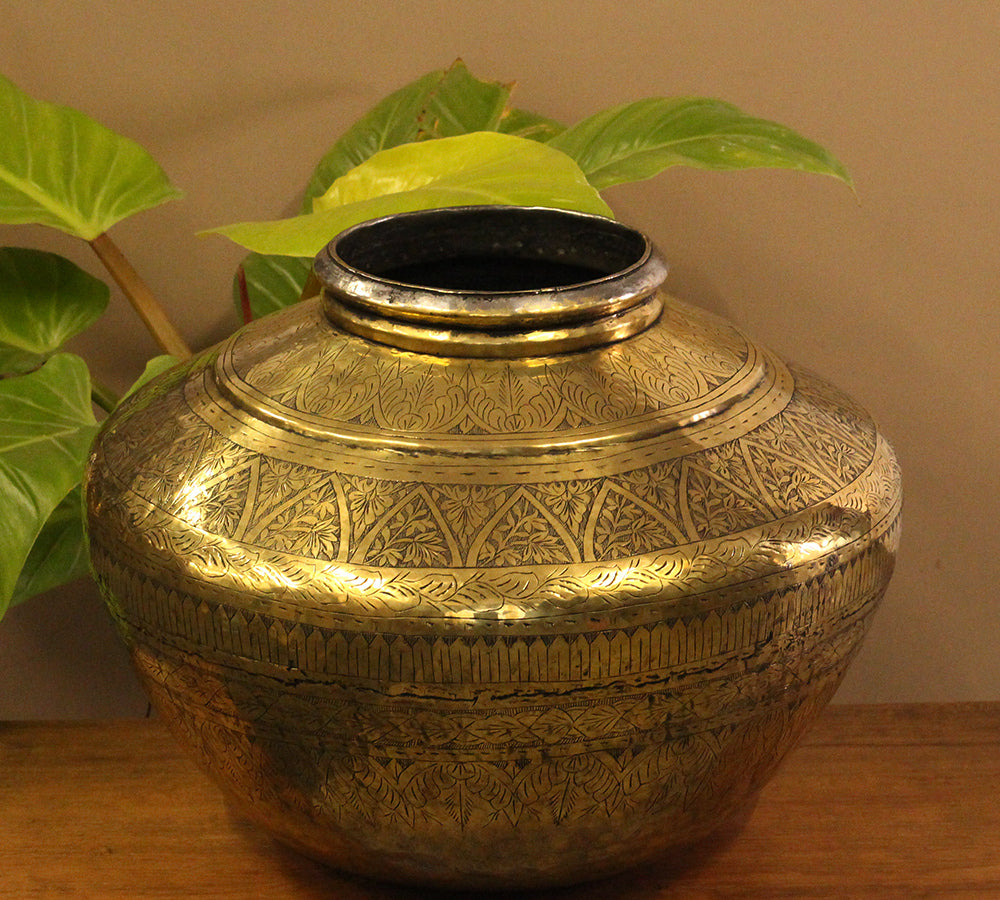 Brass Vintage Carved Planter