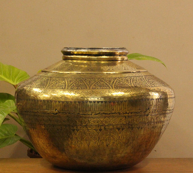 Brass Vintage Carved Planter