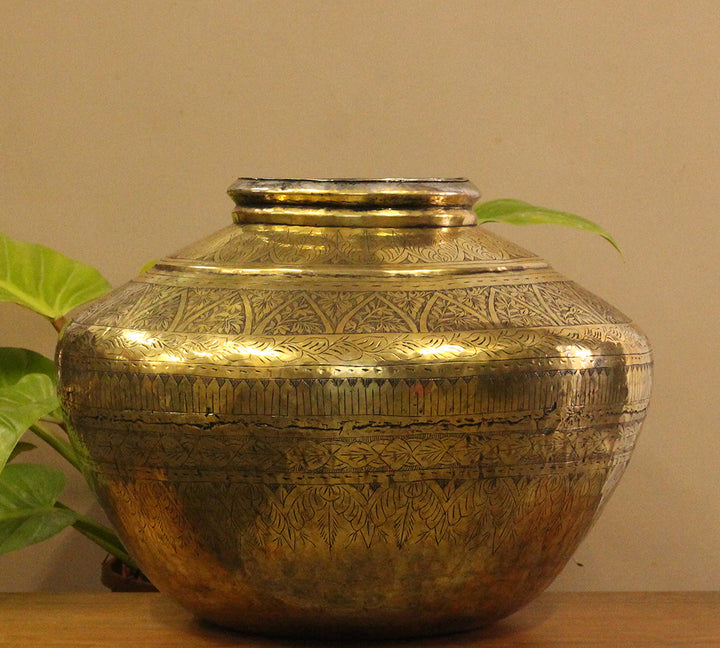 Brass Vintage Carved Planter