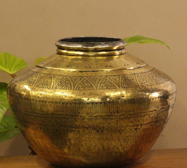 Brass Vintage Carved Planter