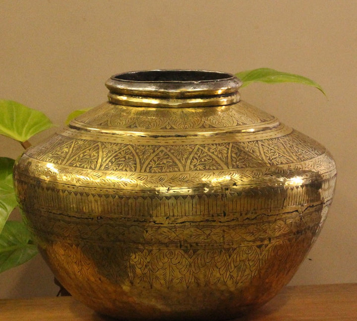 Brass Vintage Carved Planter