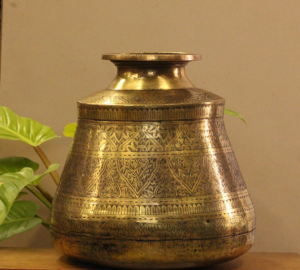 Brass Vintage Carved Planter