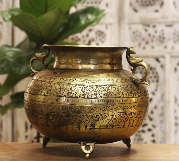 Brass Vintage Carved Planter