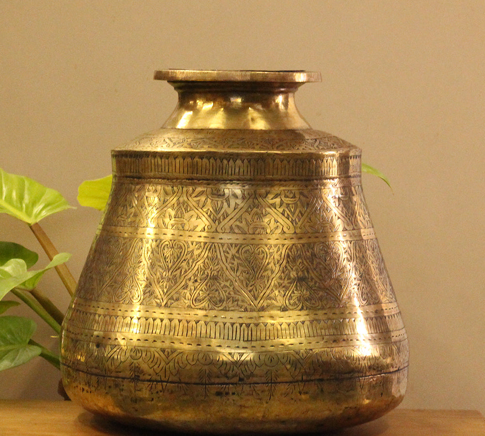 Brass Vintage Carved Planter