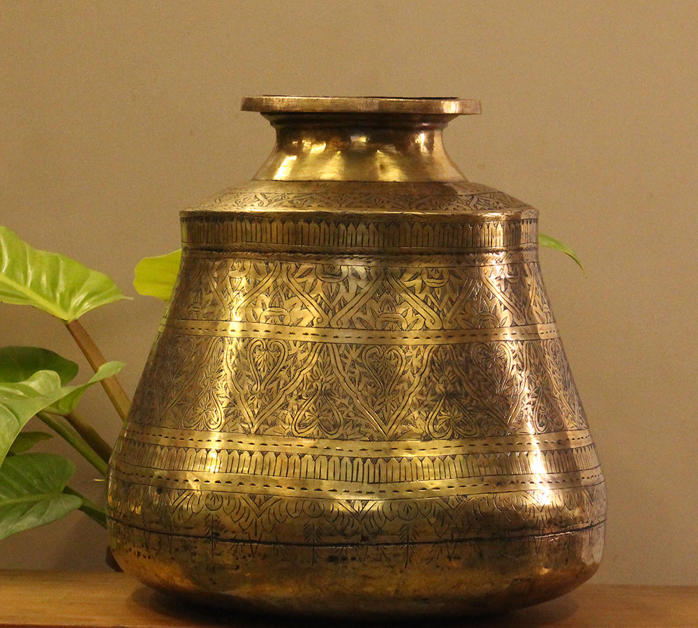 Brass Vintage Carved Planter