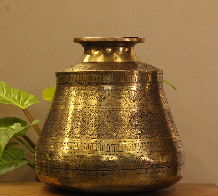 Brass Vintage Carved Planter