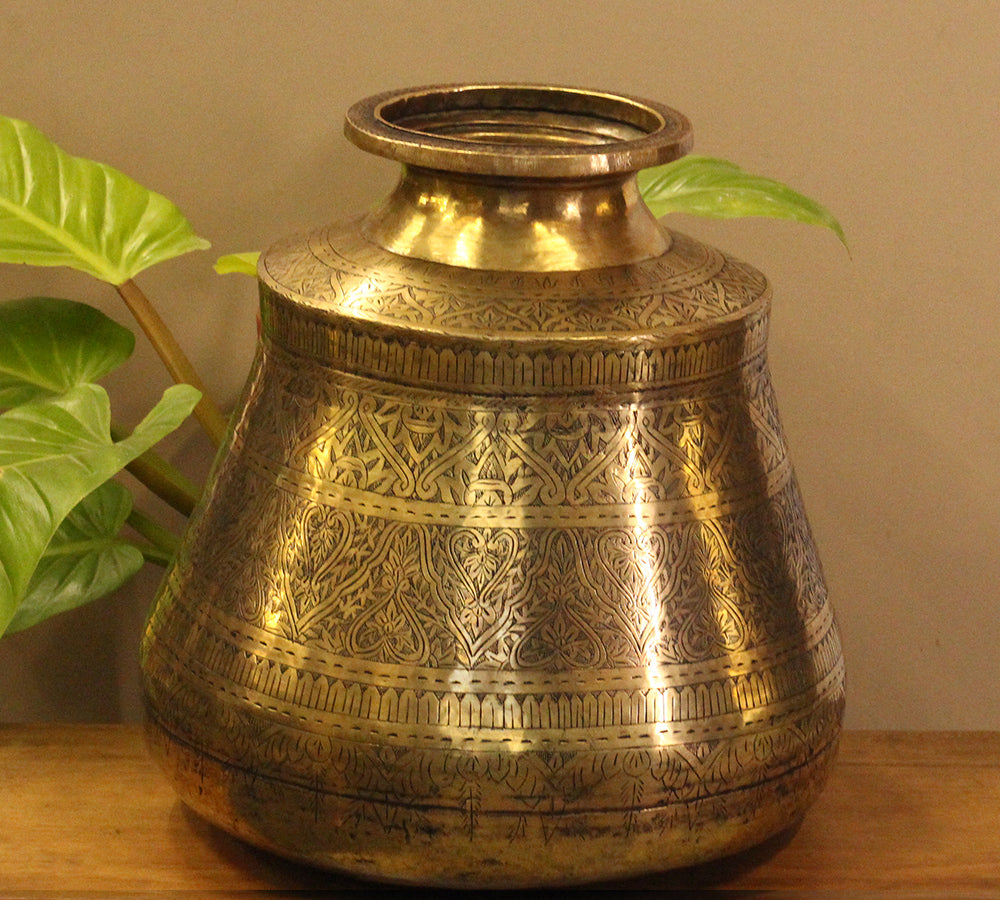 Brass Vintage Carved Planter