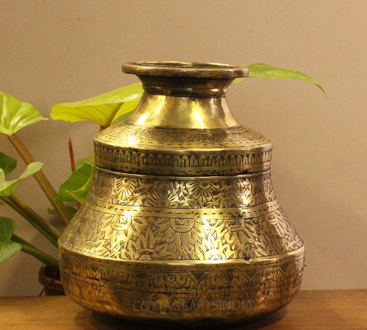 Brass Vintage Carved Planter