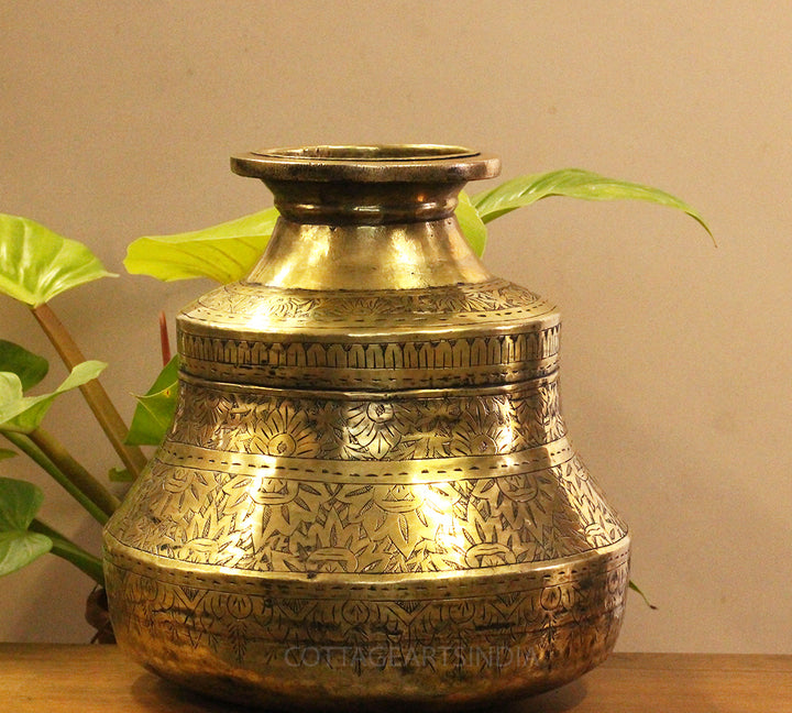 Brass Vintage Carved Planter