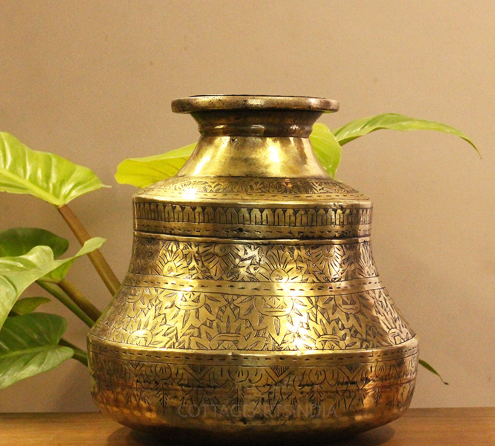 Brass Vintage Carved Planter