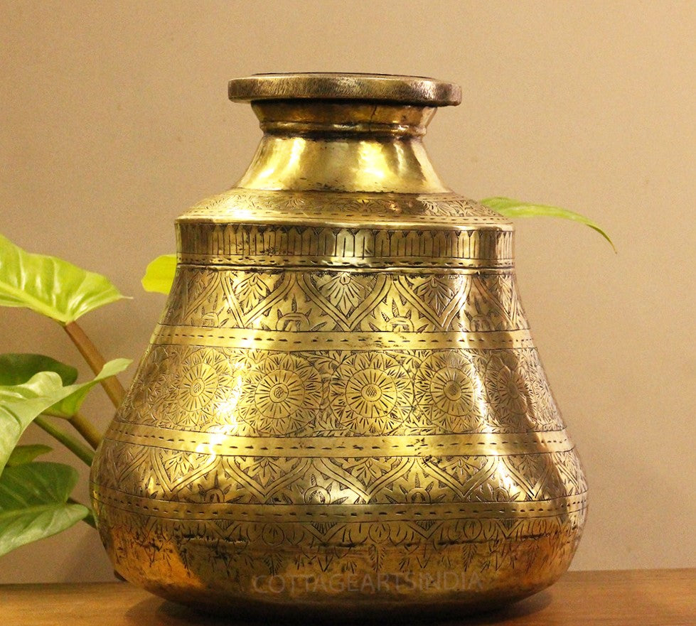 Brass Vintage Carved Planter