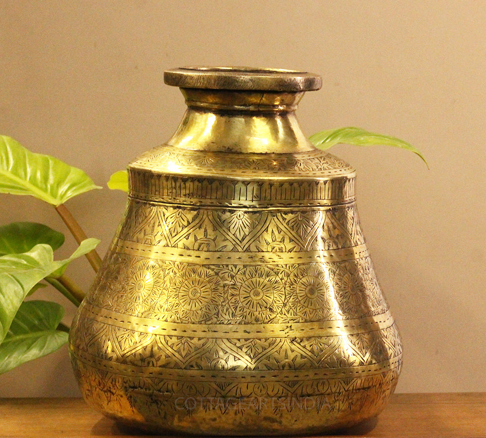 Brass Vintage Carved Planter