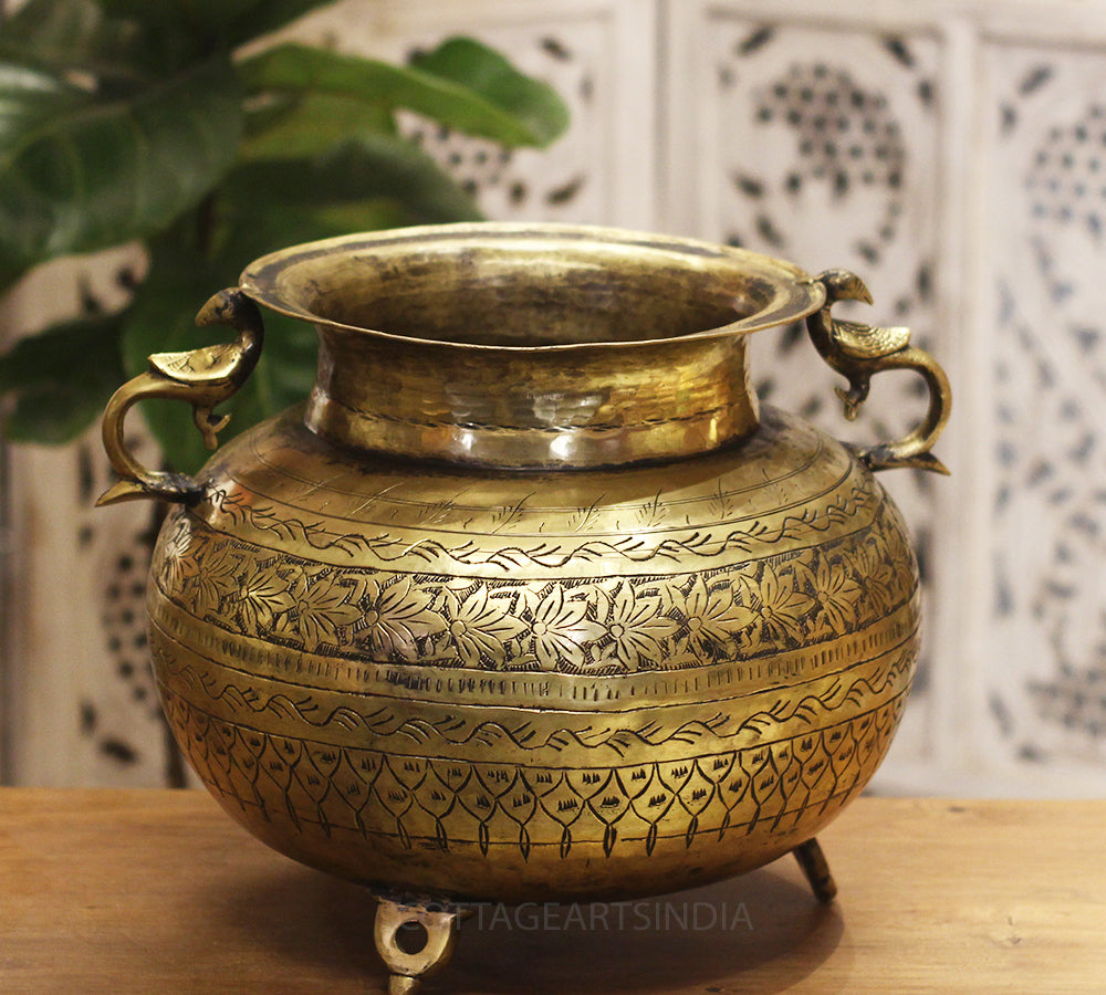 Brass Vintage Carved Planter