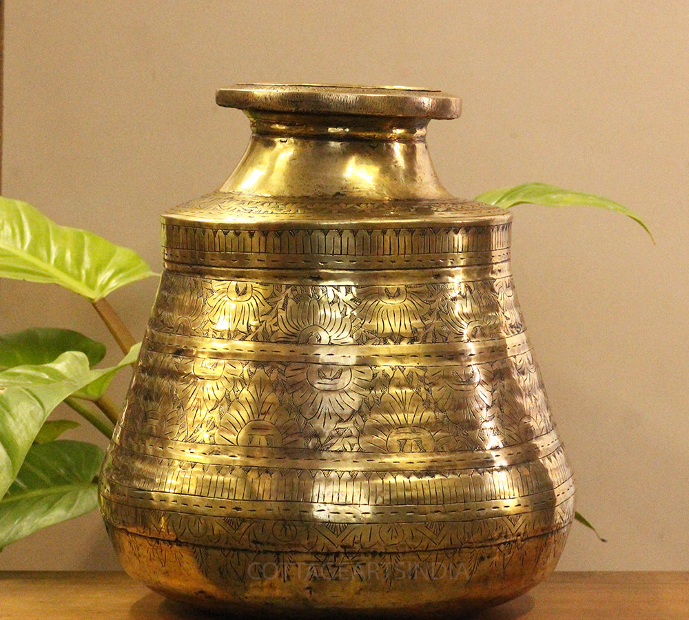 Brass Vintage Carved Planter