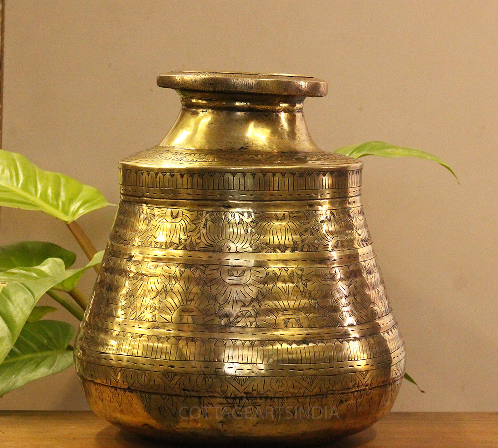 Brass Vintage Carved Planter