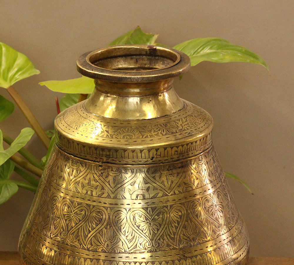 Brass Vintage Carved Planter