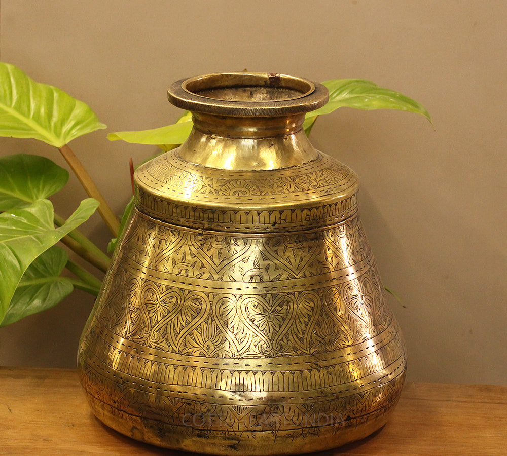 Brass Vintage Carved Planter