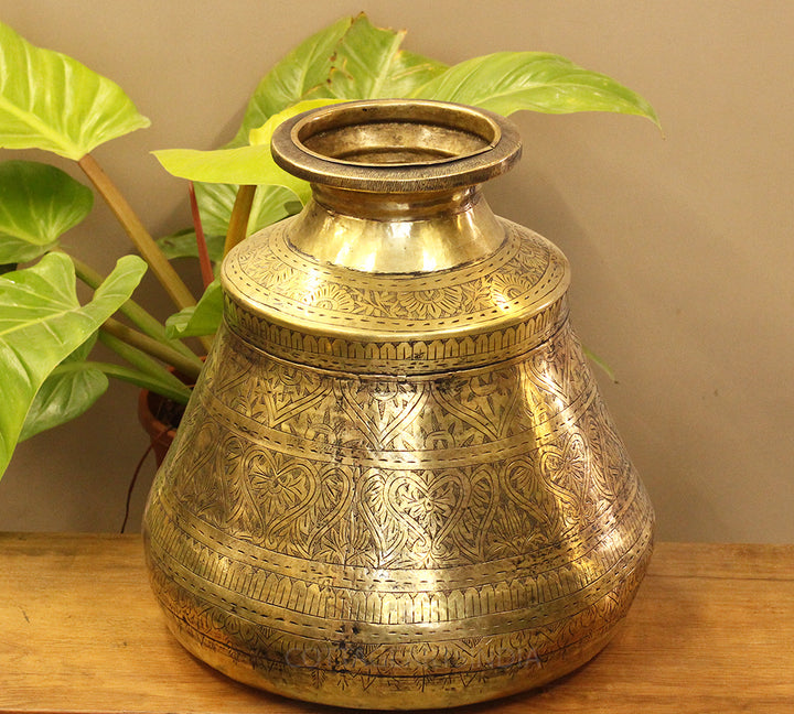 Brass Vintage Carved Planter