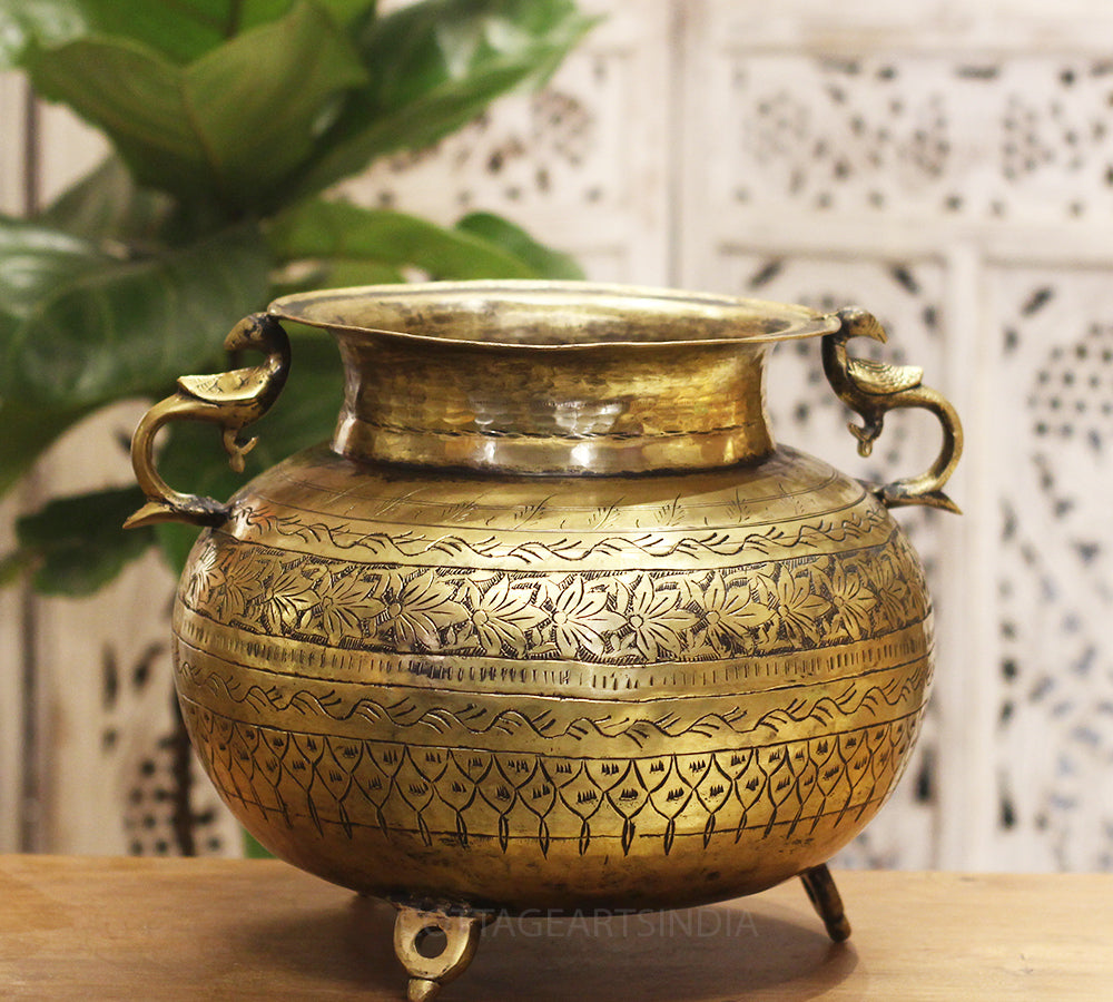 Brass Vintage Carved Planter