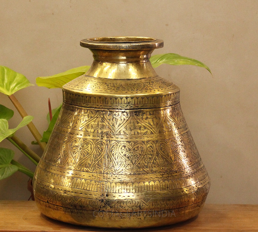 Brass Vintage Carved Planter