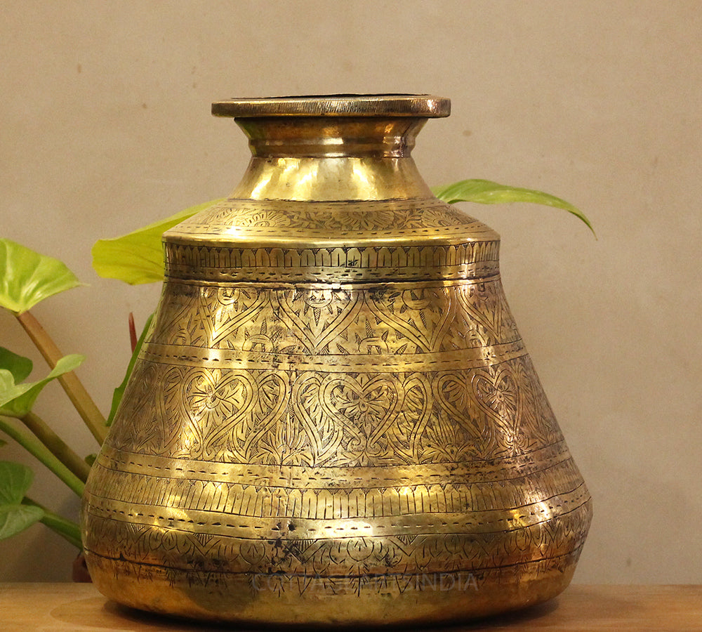 Brass Vintage Carved Planter