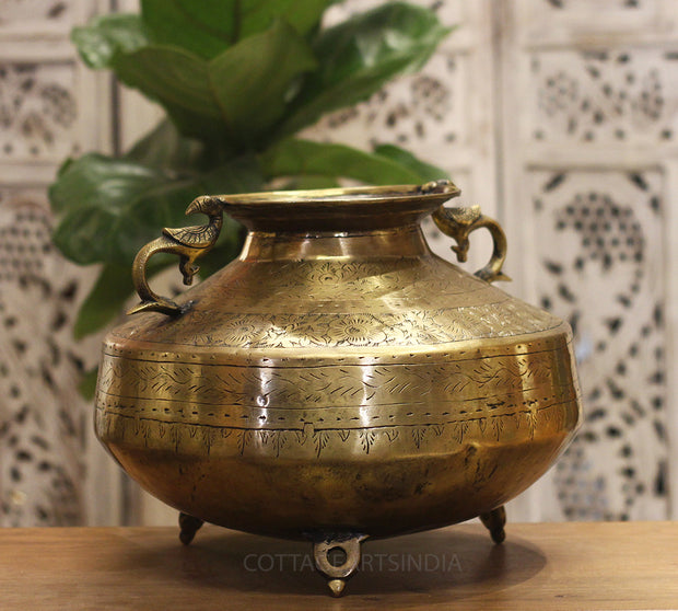 Brass Vintage Carved Planter