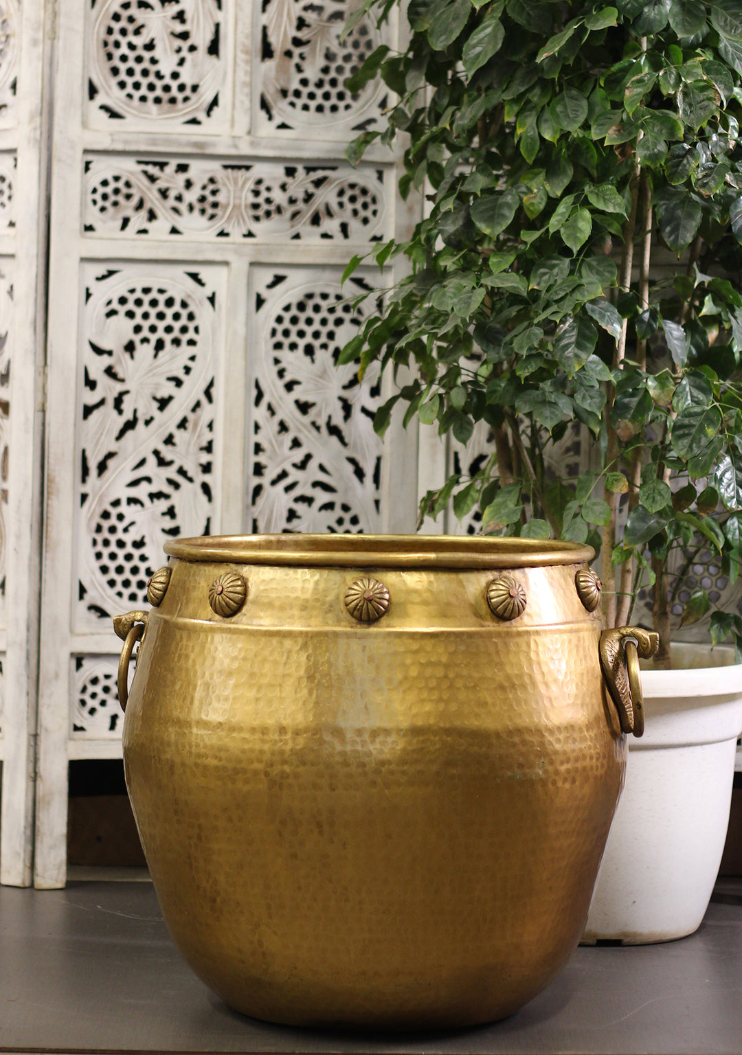 Brass Vintage Carved Planter